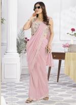 Shimmer Georgette Pink Party Wear Embroidery Work Ready To Wear Saree